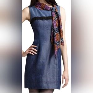Zac Posen by Z Spoke Denim Dress with Silk Scarf, size 4 US